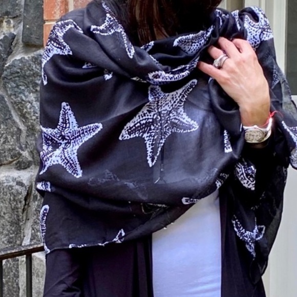 Starfish summer Scarf/ Shawl/ headband. Black. MUSTHAVE neck accessory! - Picture 1 of 6